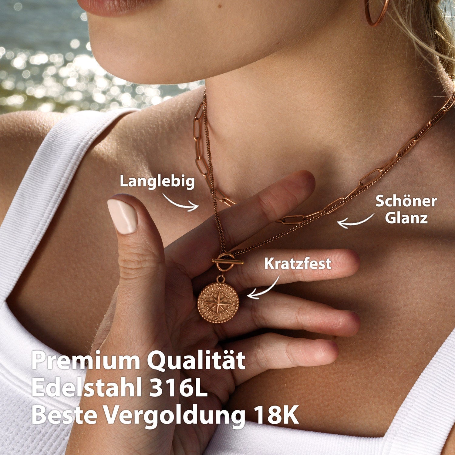 BonnyCompass ketting met kompas hanger rosé goud