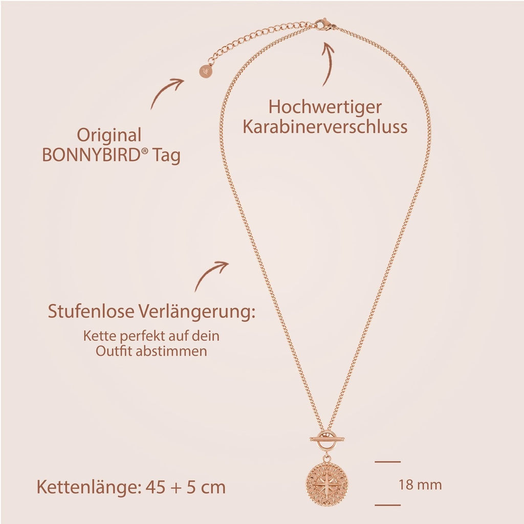BonnyCompass ketting met kompas hanger rosé goud