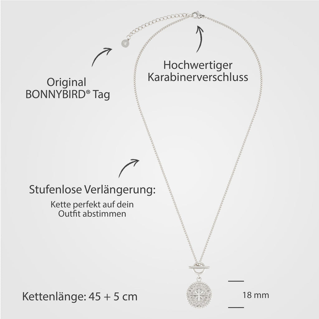 BonnyCompass ketting met kompas hanger zilver