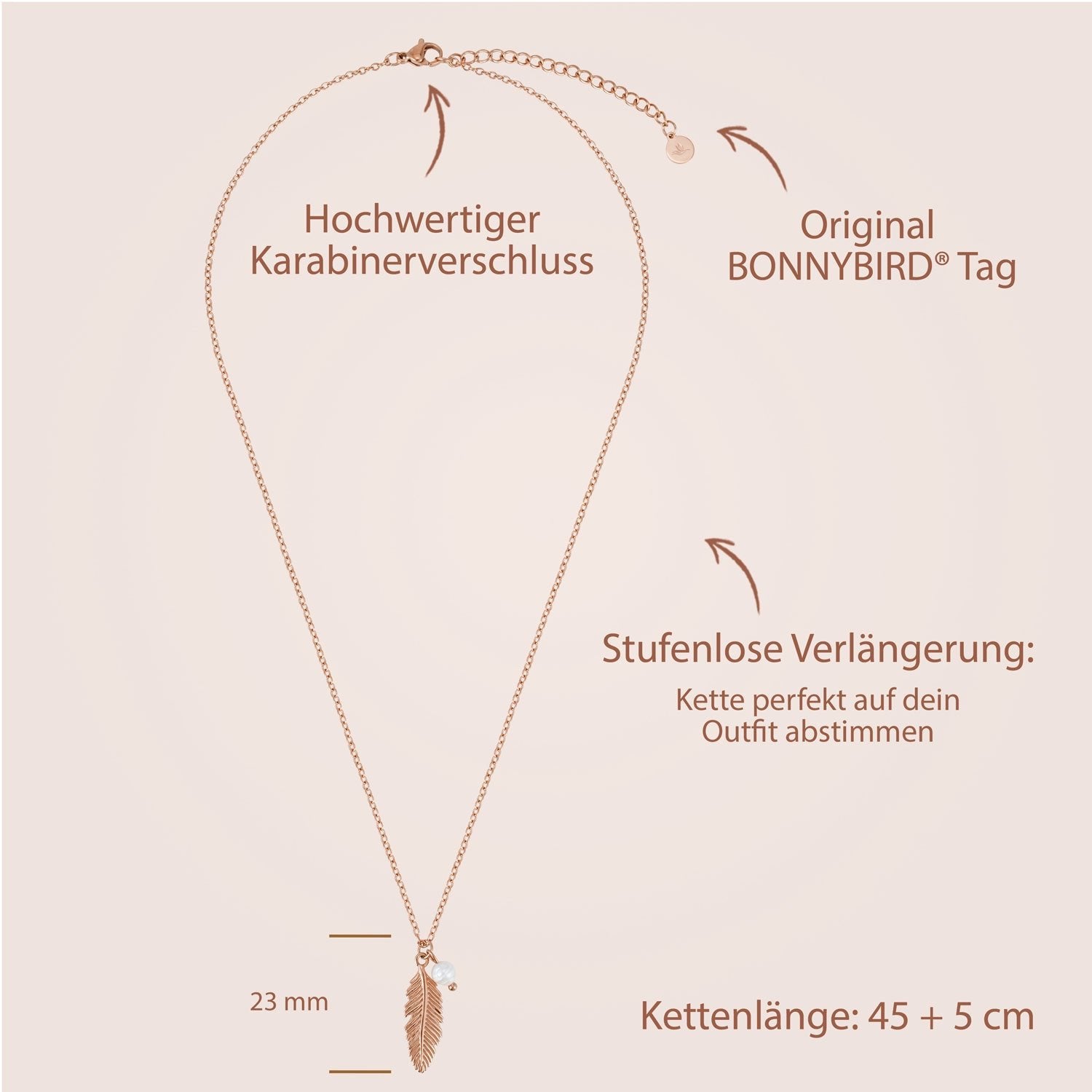 BonnyFeather veren ketting rosé goud