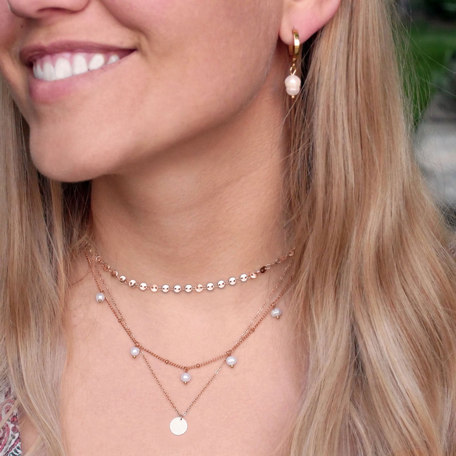 BonnyOcean ketting rosé goud met echte zoetwaterparels