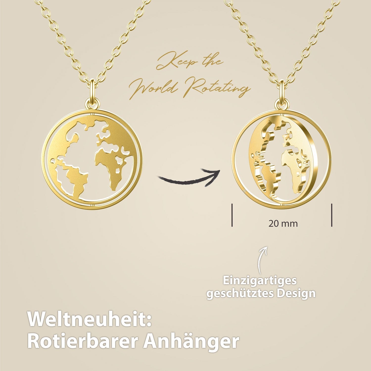 BonnyWorld ketting met draaibare wereldbol goud