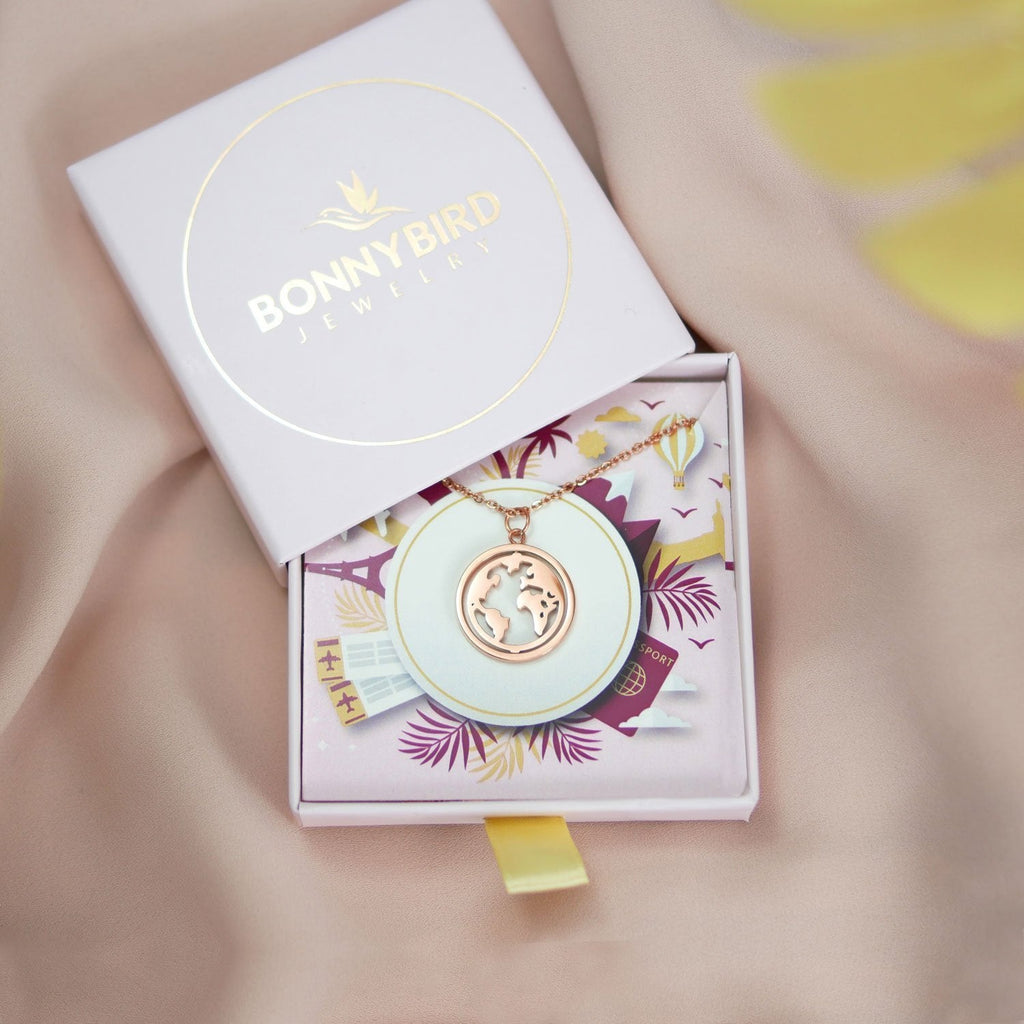 BonnyWorld ketting met draaibare wereldbol roos