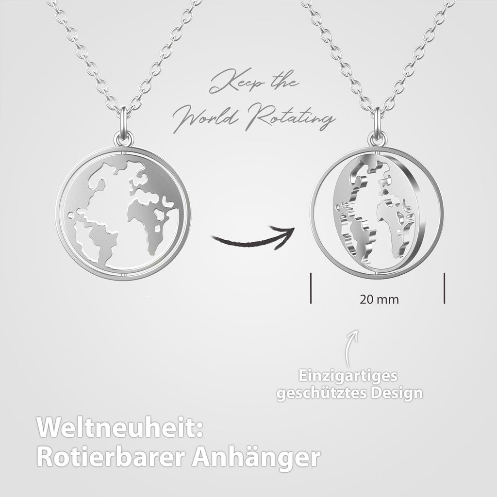 BonnyWorld ketting met draaibare wereldbol zilver