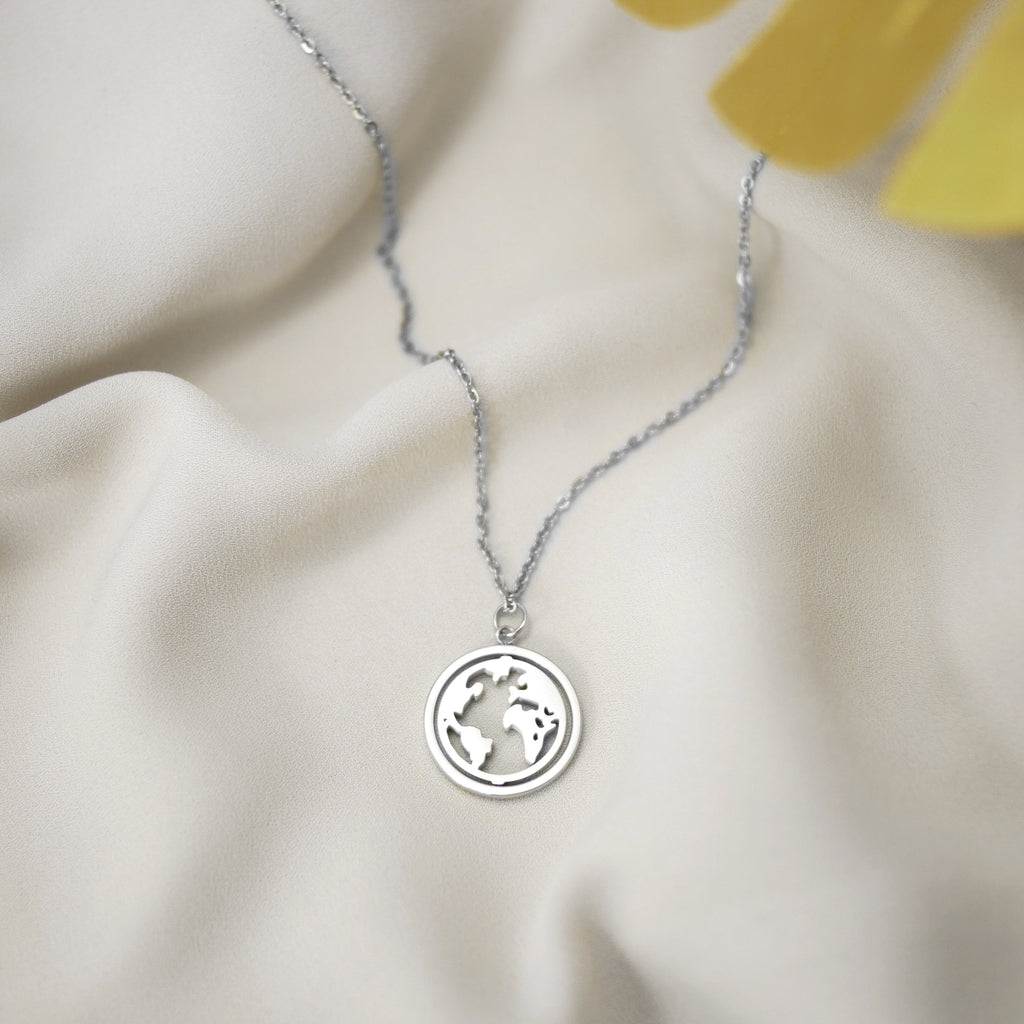 BonnyWorld ketting met draaibare wereldbol zilver