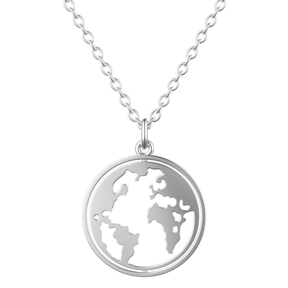 BonnyWorld ketting met draaibare wereldbol zilver