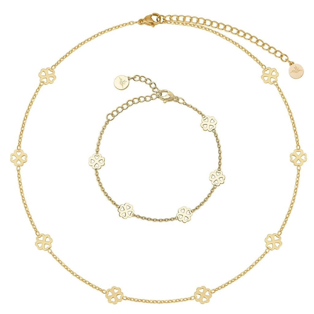 Bundel: BonnyBliss klaverbladketting + gouden armband