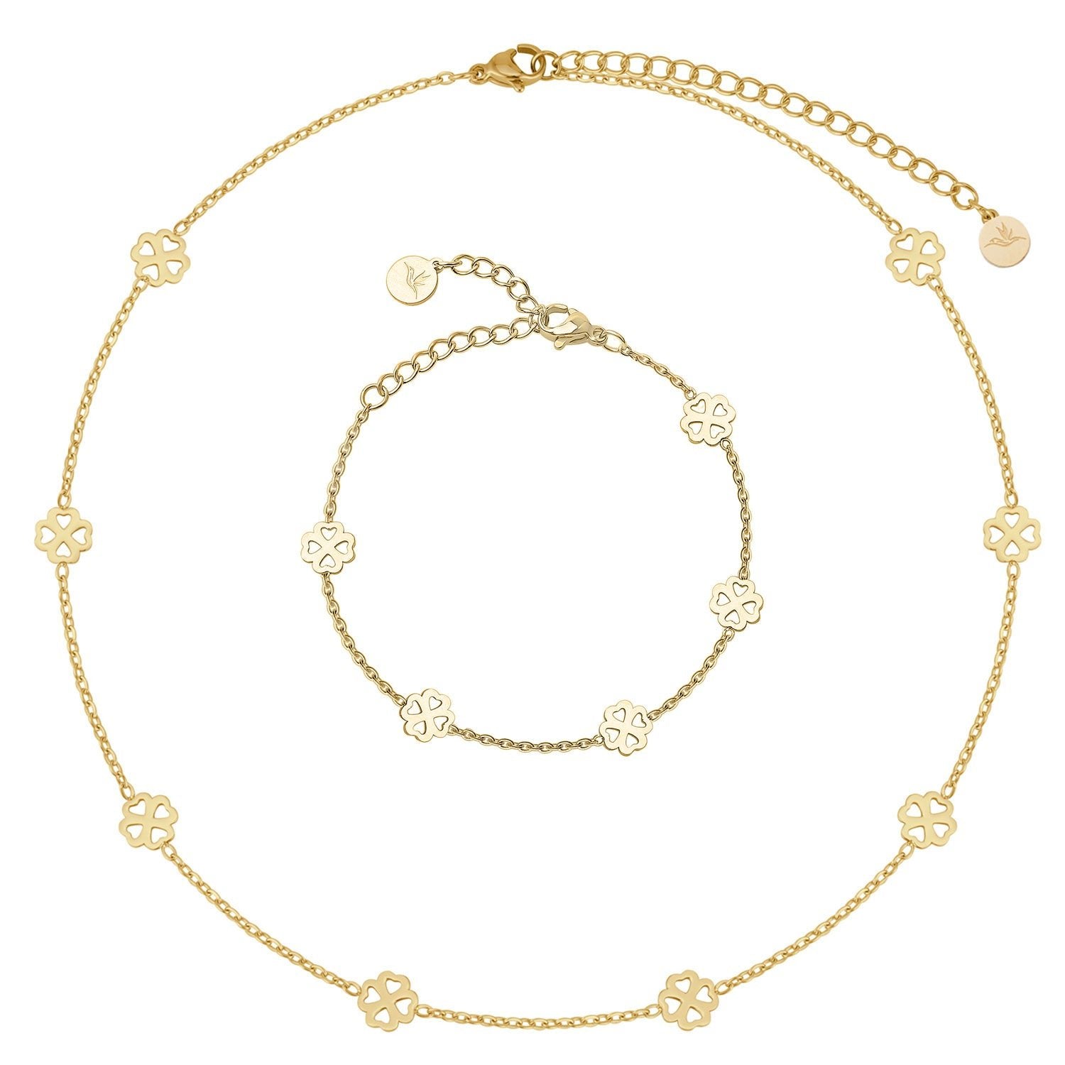 Bundel: BonnyBliss klaverbladketting + gouden armband