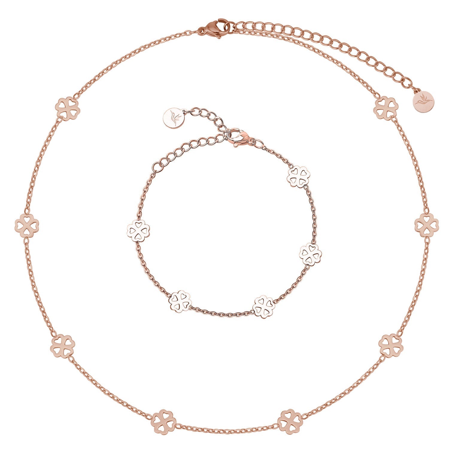 Bundel: BonnyBliss klaverbladketting + roségouden armband
