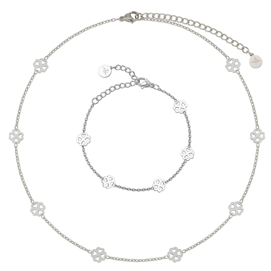 Bundel: BonnyBliss klaverbladketting + zilveren armband