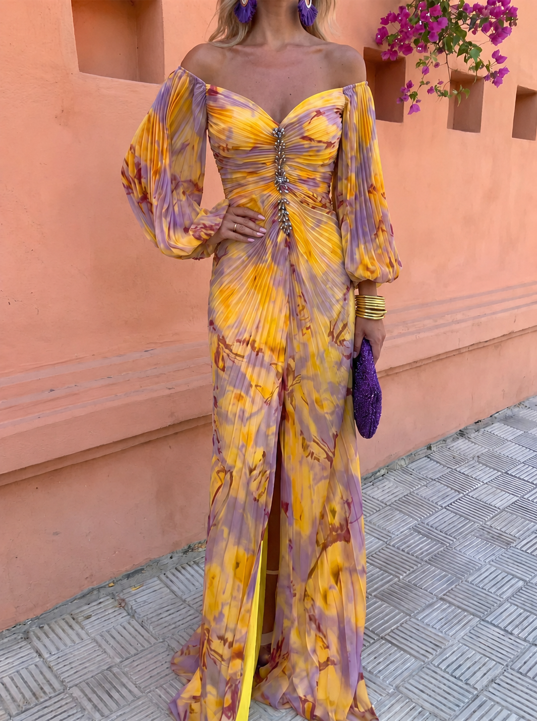 GRETA™ – Robe Longue à Motif Floral avec Décolleté Profond