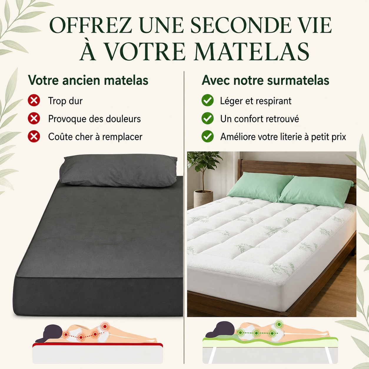 Bambéa™ | Surmatelas Confort en Bambou