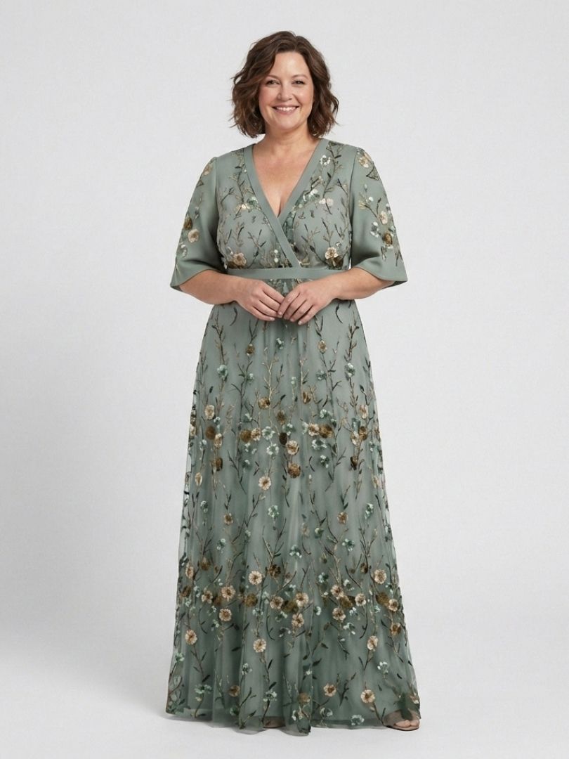 Evadne | Robe Maxi à Manches Courtes avec Décolleté en V à Motif Floral