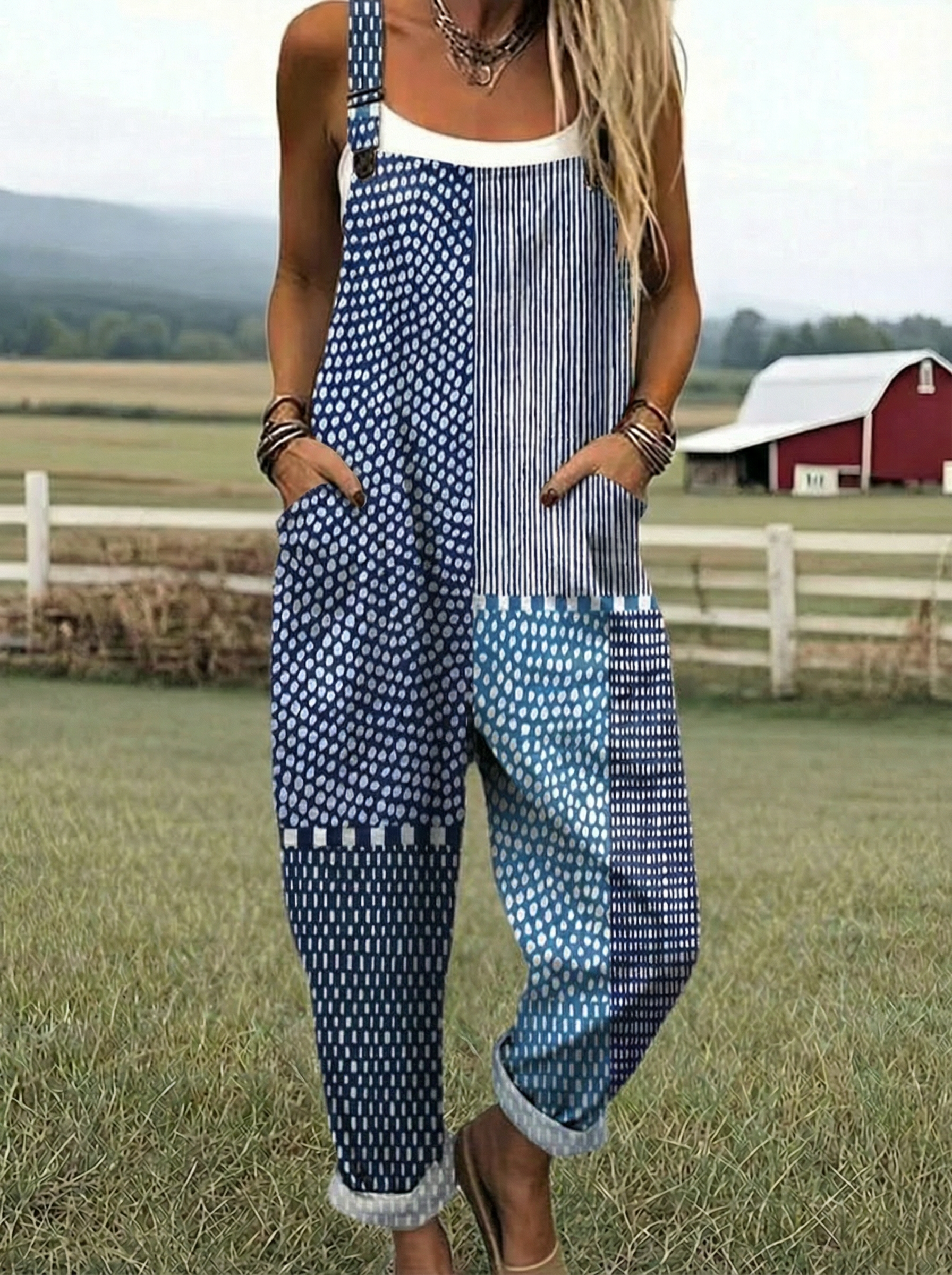 Paige | Tuta Patchwork Blauw