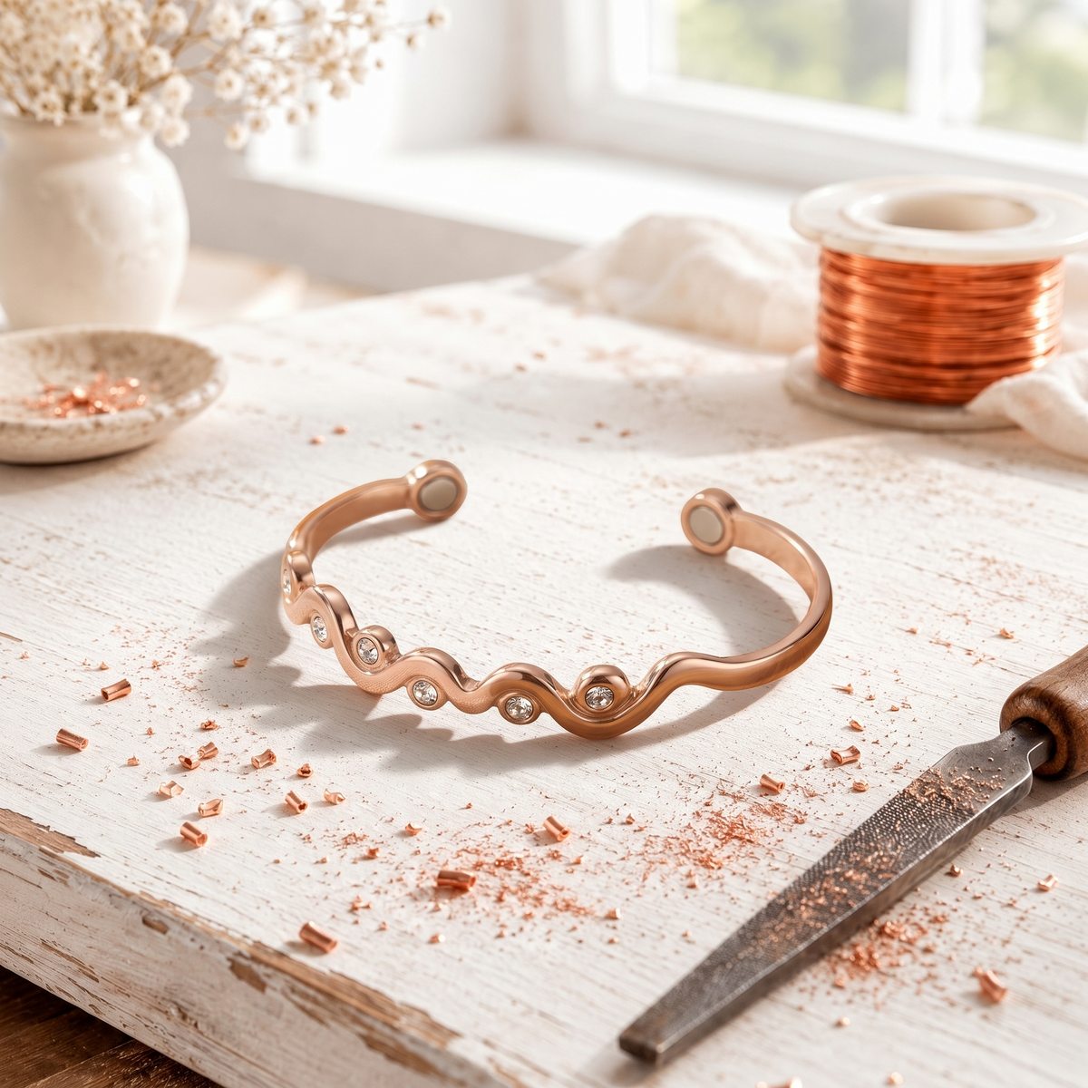 Bracelet en Cuivre avec Cristaux Aurora de Rose