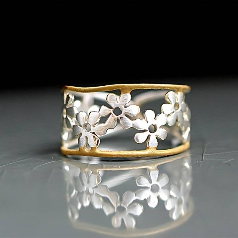 Unregelmäßiger hohler Ring mit Margeriten-Motiv