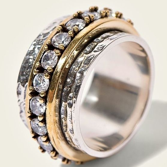 Vintage-Gold-Silber-Ring mit Zirkonia-Steinen