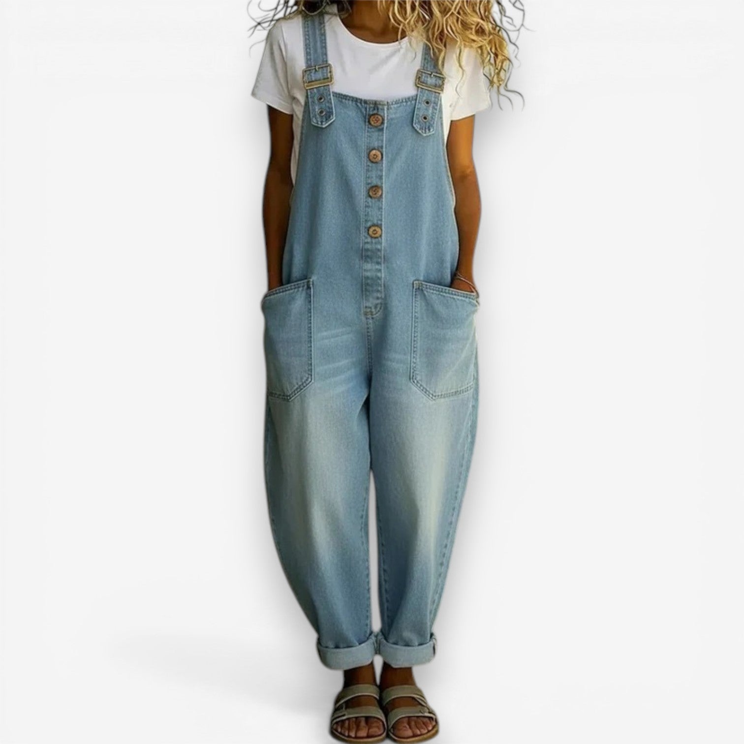 Casey™ denim overall met wijde pijpen