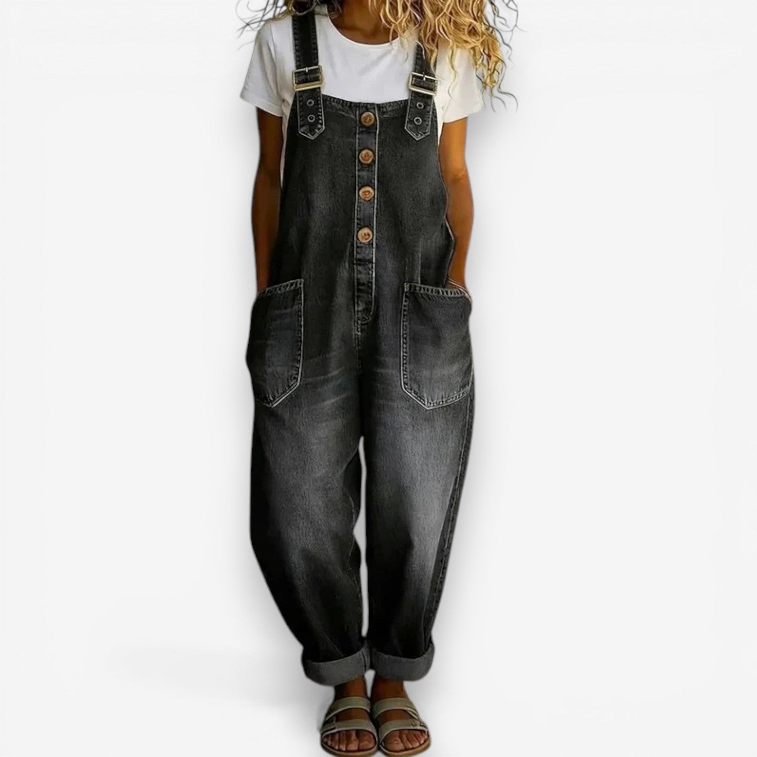 Casey™ denim overall met wijde pijpen