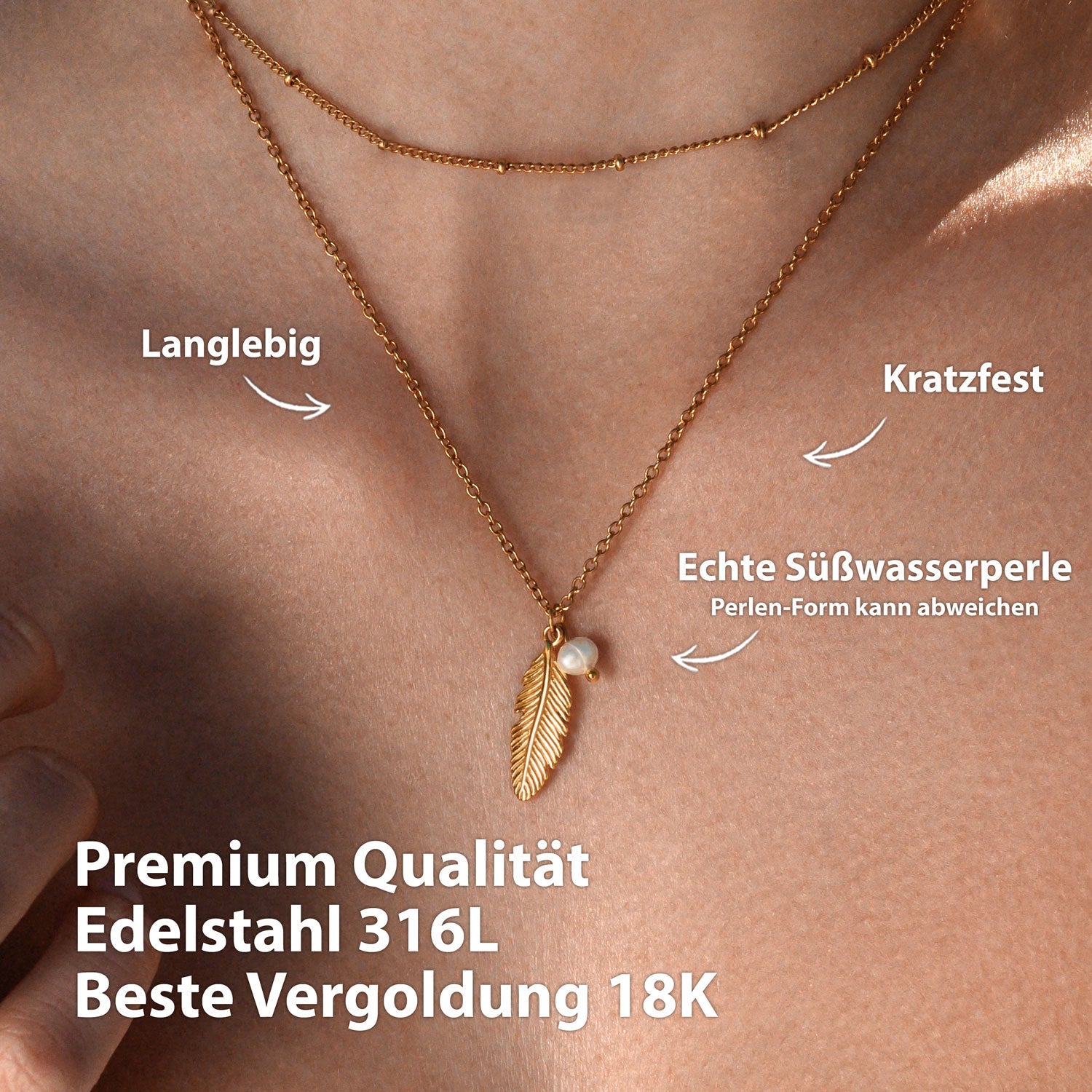 BonnyFeather veren ketting rosé goud