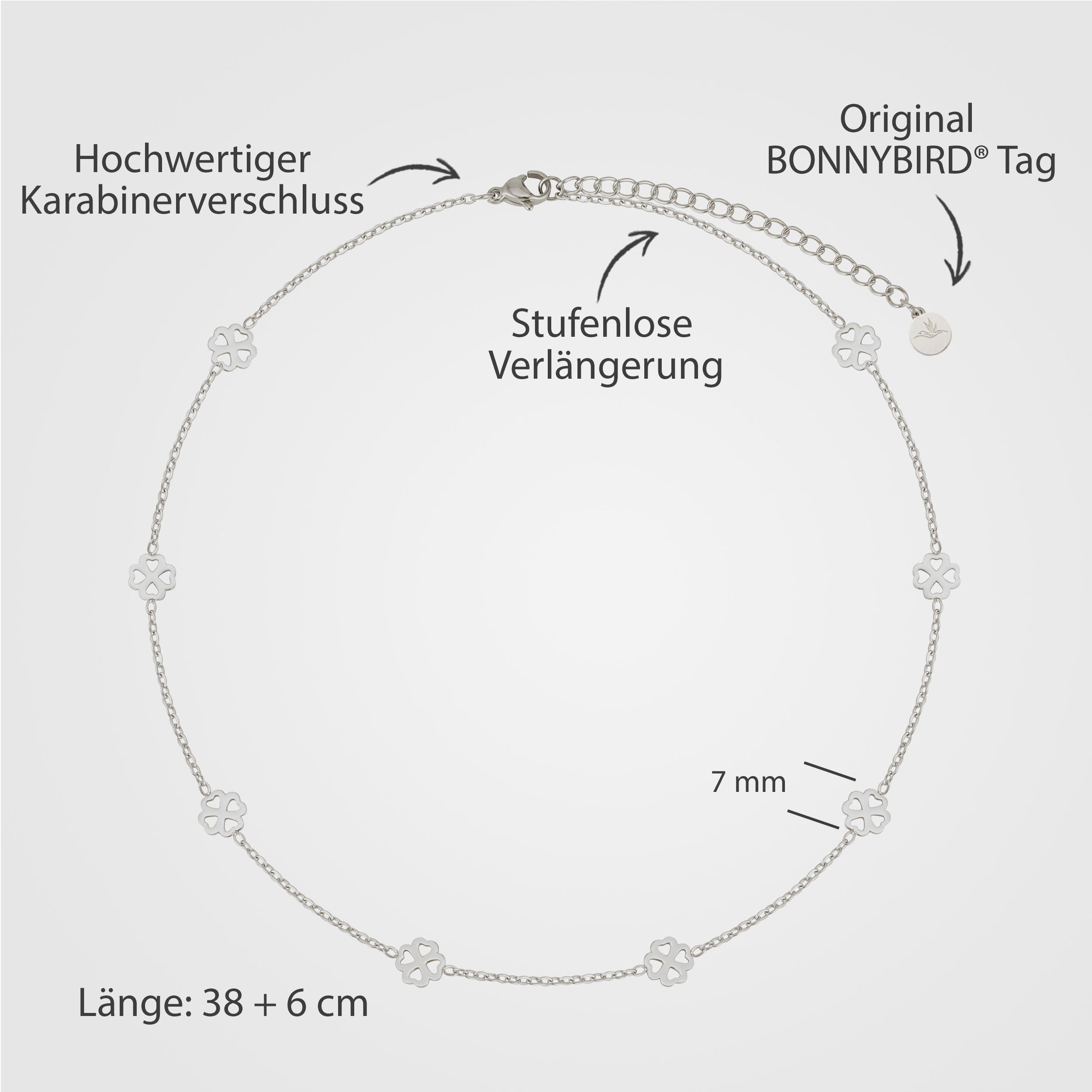 BonnyBliss ketting klaverblad zilver