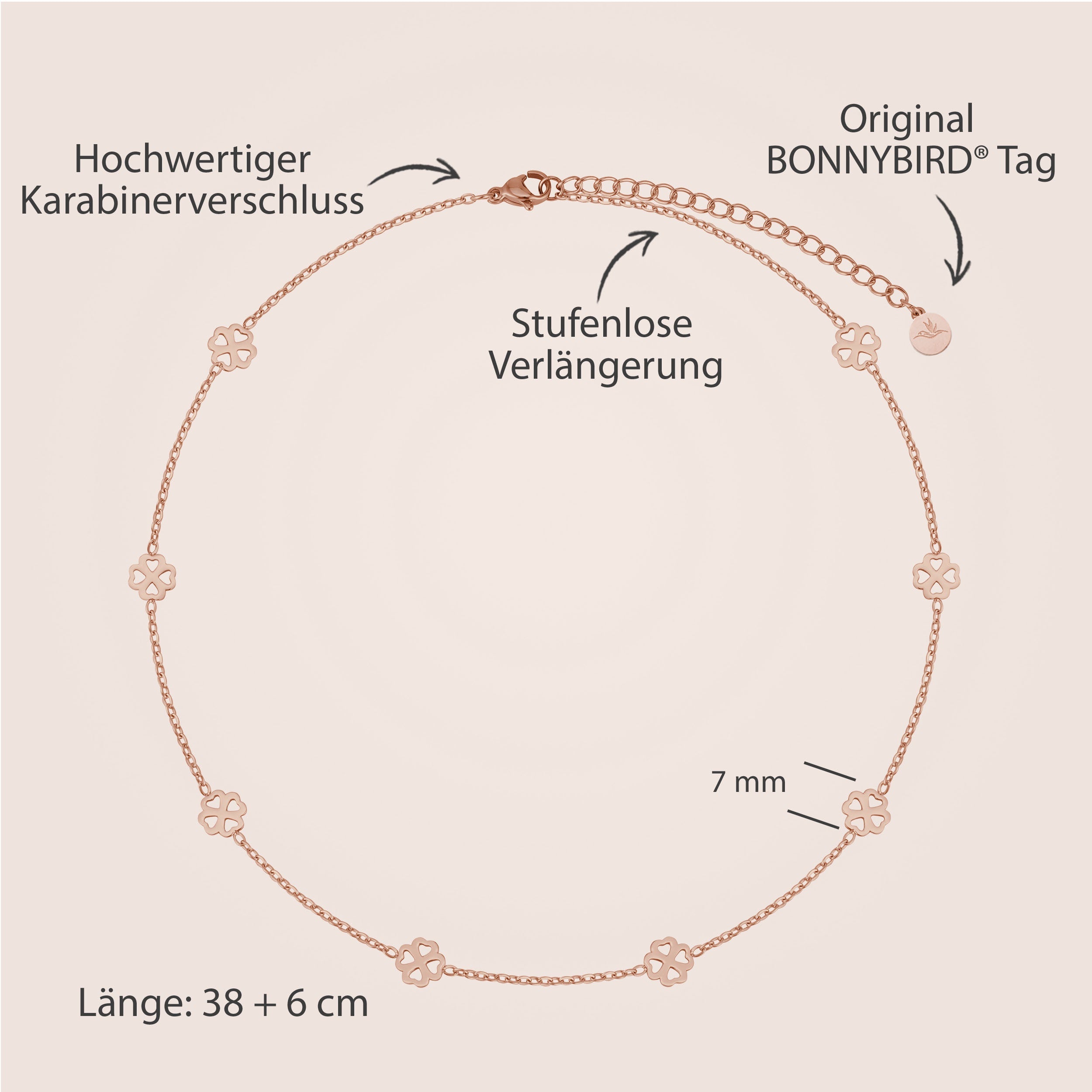 BonnyBliss ketting klaverblad roos