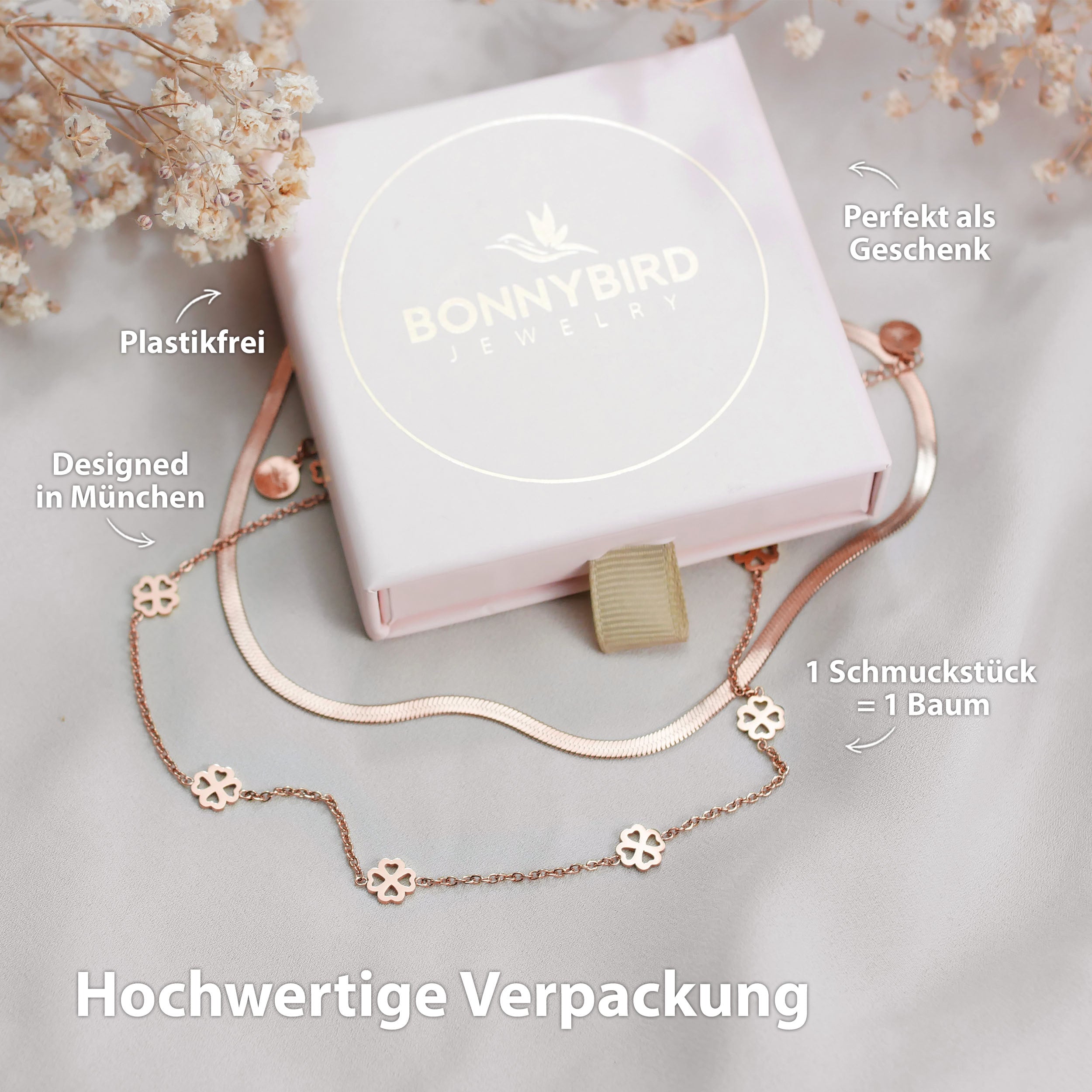 BonnyBliss ketting klaverblad roos