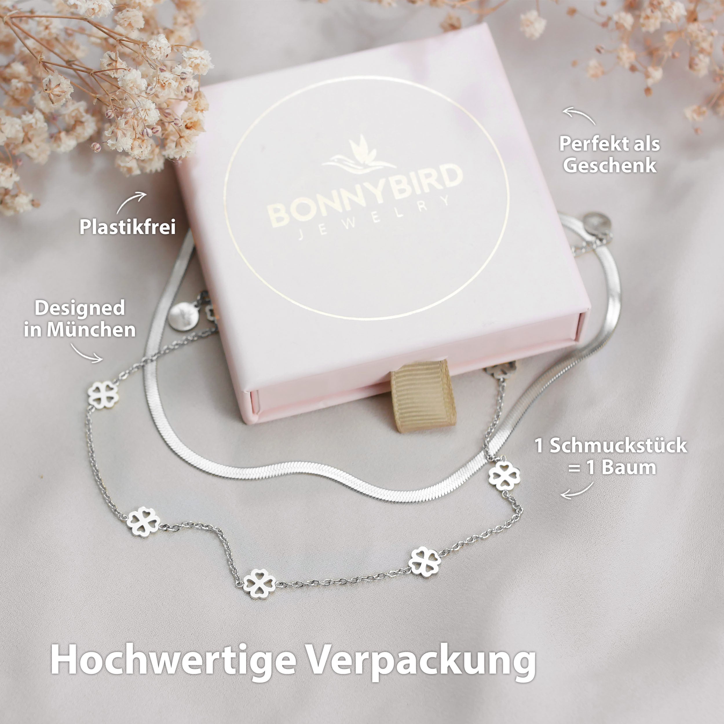 BonnyBliss ketting klaverblad zilver