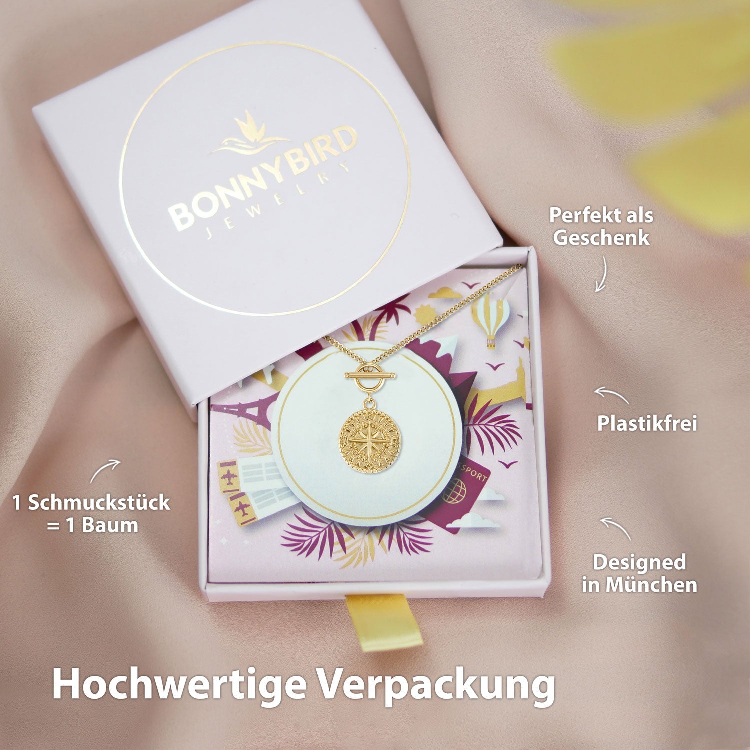 BonnyCompass ketting met kompas hanger goud