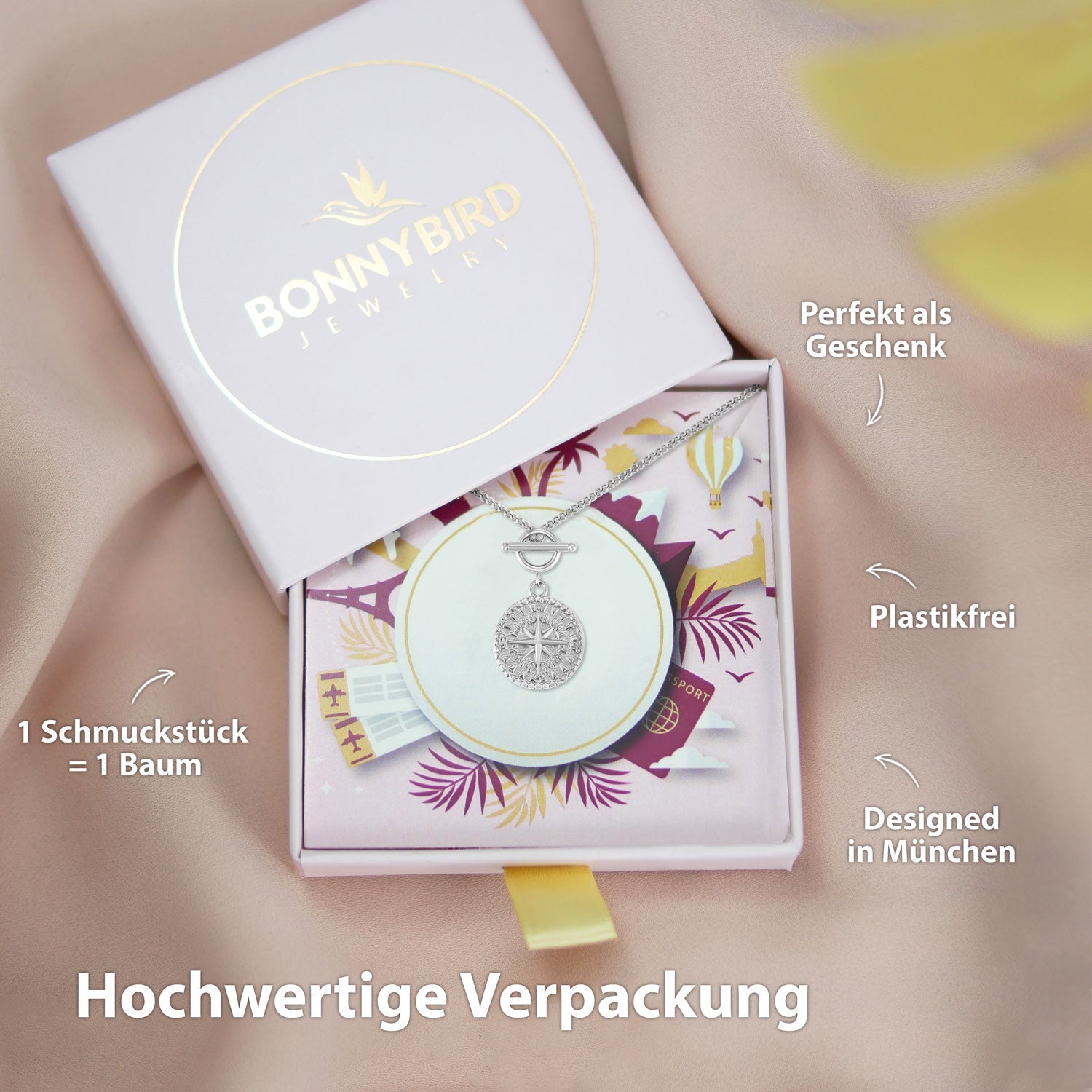BonnyCompass ketting met kompas hanger zilver