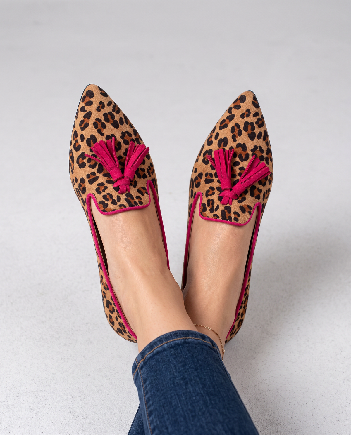 Ginevra™ - Elegante Mokassins mit Leopardenmuster und Fuchsia-Pompoms