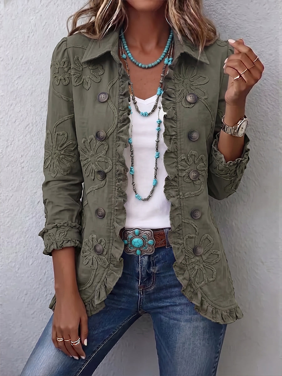 Faustine | Utility-Jacke mit Boho-Blumenstickerei