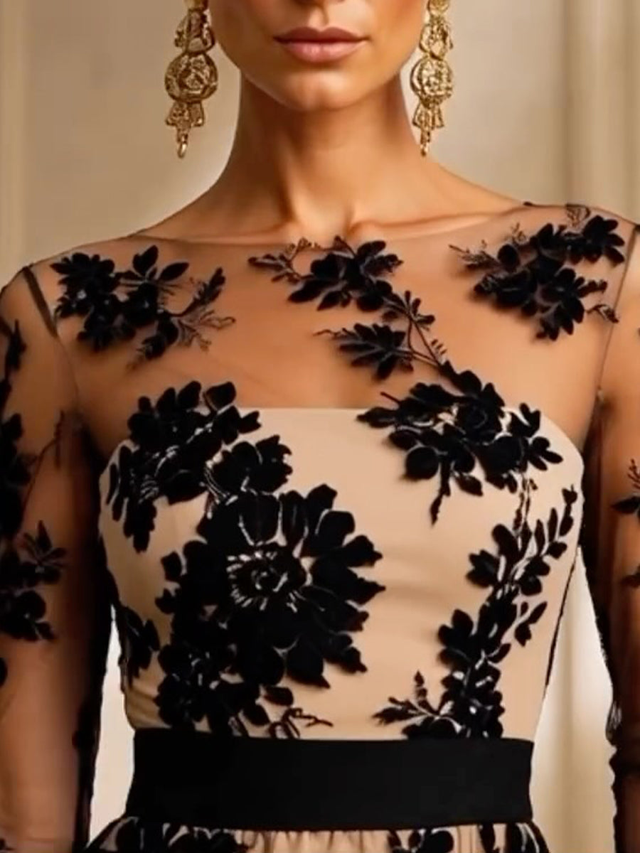 Elegantes Midi-Kleid mit Floralspitze & Tüll