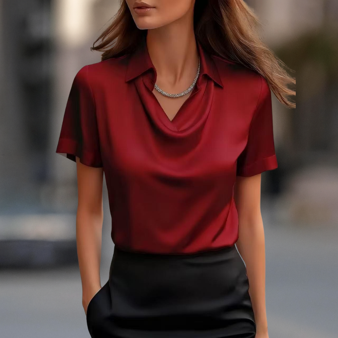 London Chic satijnen blouse met korte mouwen en gedrapeerde kraag