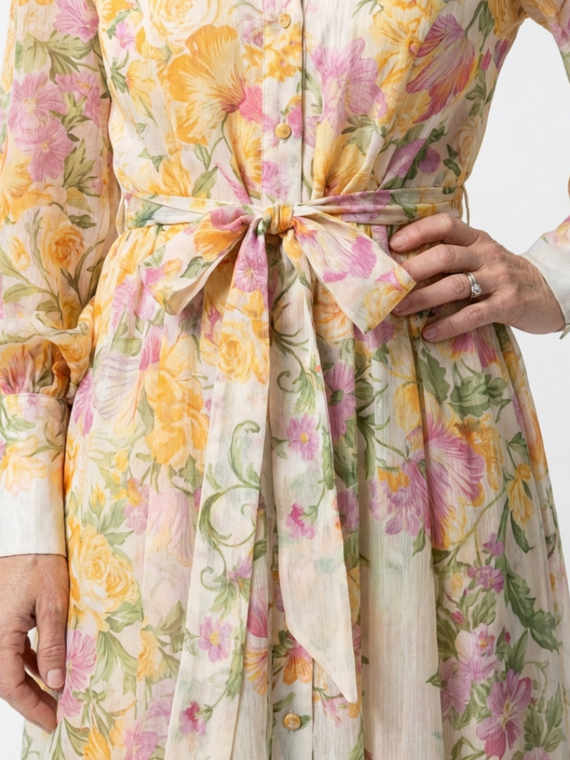 Cressida - Maxi Robe en Dentelle Florale à Manches Longues