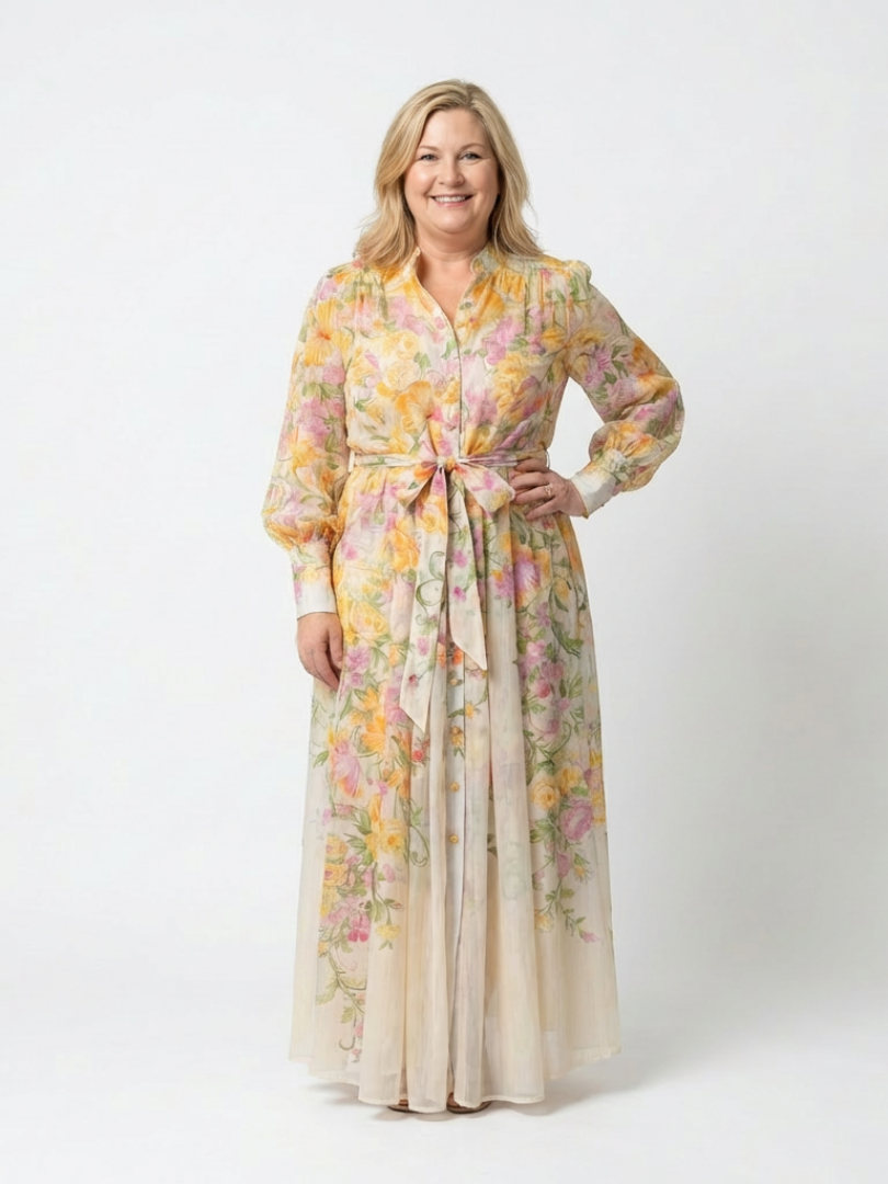 Cressida - Maxi Robe en Dentelle Florale à Manches Longues