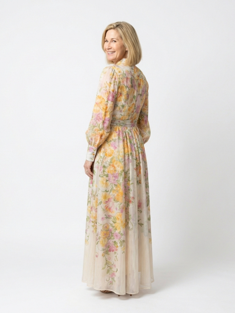 Cressida - Maxi Robe en Dentelle Florale à Manches Longues