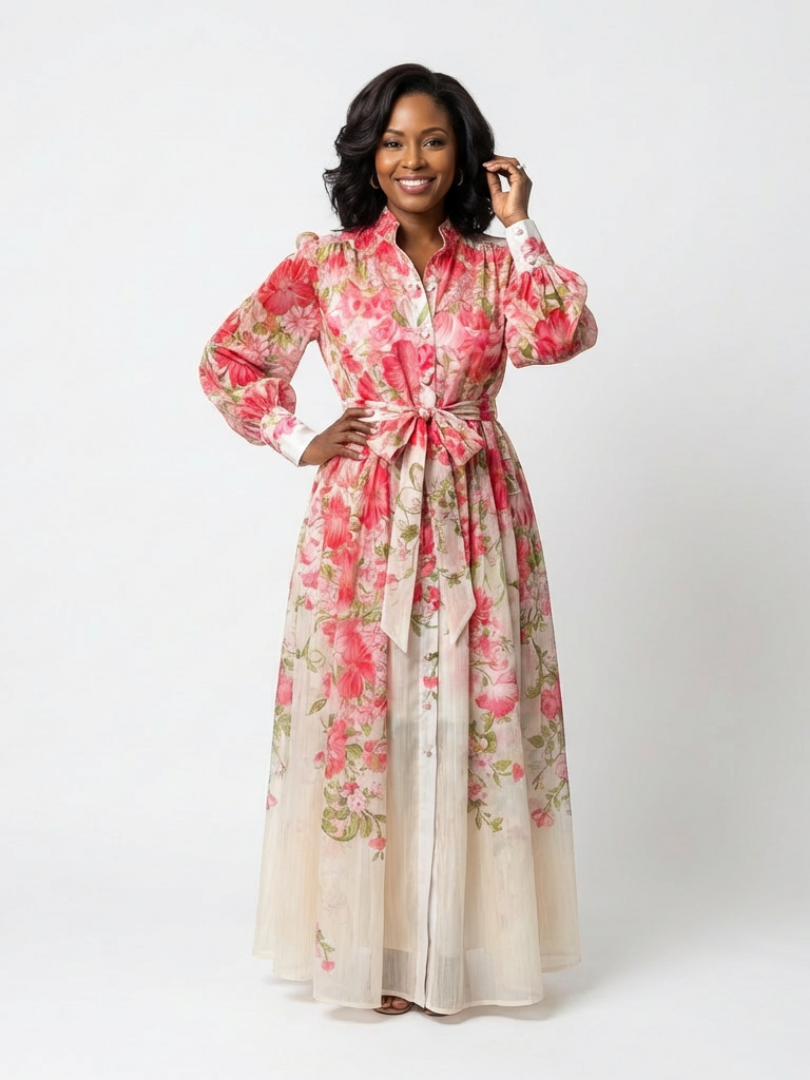 Cressida - Maxi-jurk in Dentelle Florale à Manches Longues