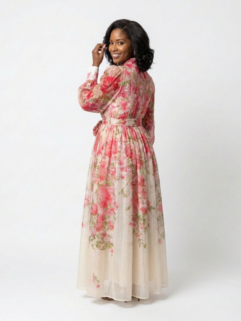 Cressida - Maxi Robe en Dentelle Florale à Manches Longues