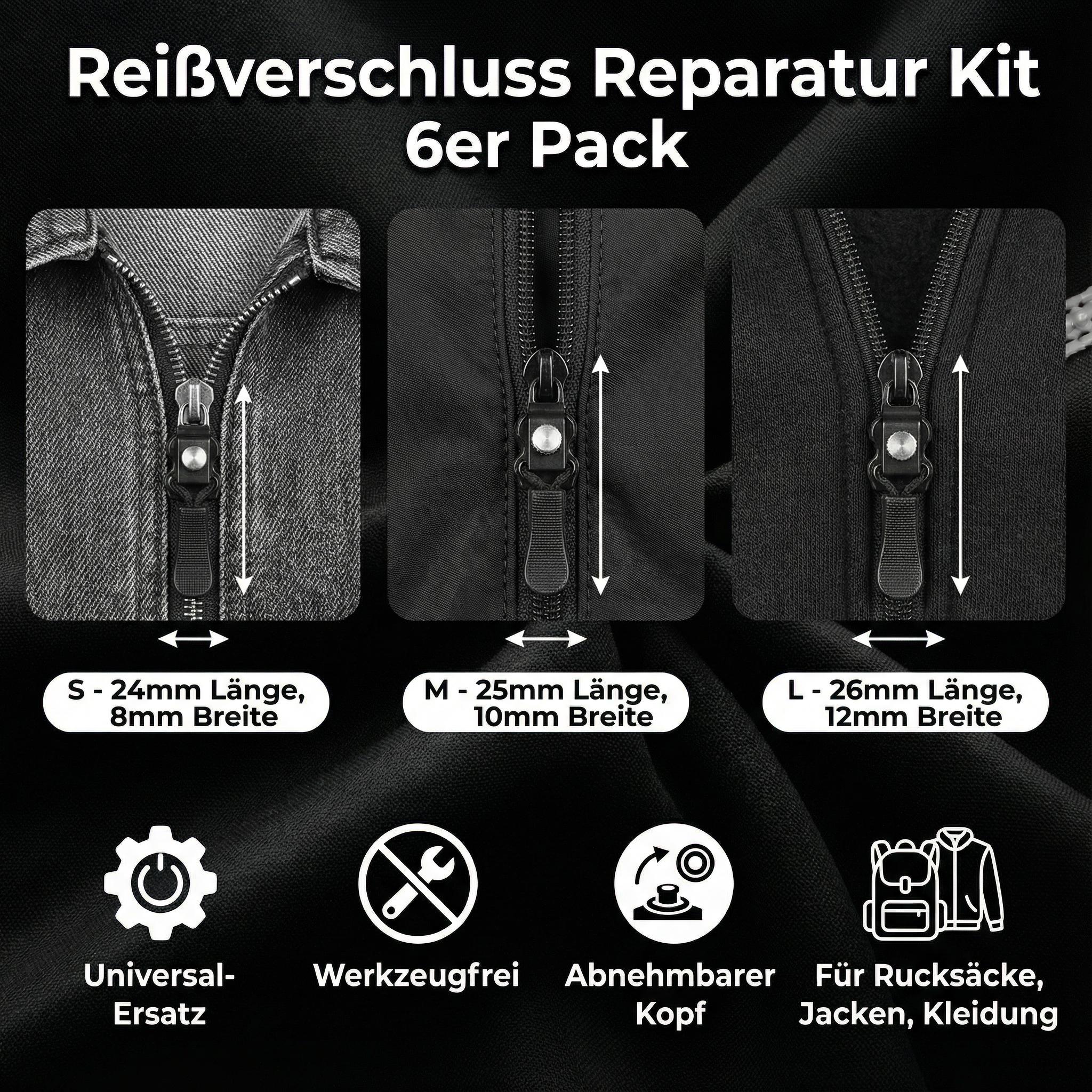 Reißverschluss Reperatur Kit 6er Pack