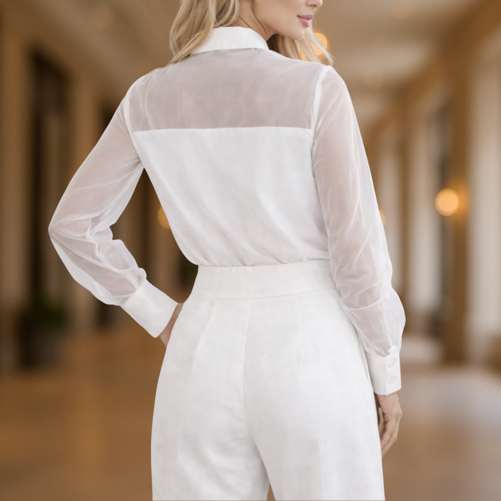 Transparante blouse met knopen voor dames in silhouetdesign